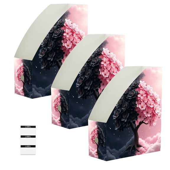 Set of 3 Heavy Book Organizer, Easy to clean PP Magazine File Holder, Yin-yang Tree, 23*30*10cm