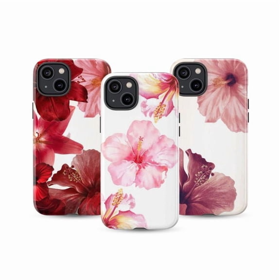 Set of 3 Hibiscus Flower Phone Cases, Combo Pack with Tropical Floral Case, Protective Cover for iPhone 16 15 14 13 12 11