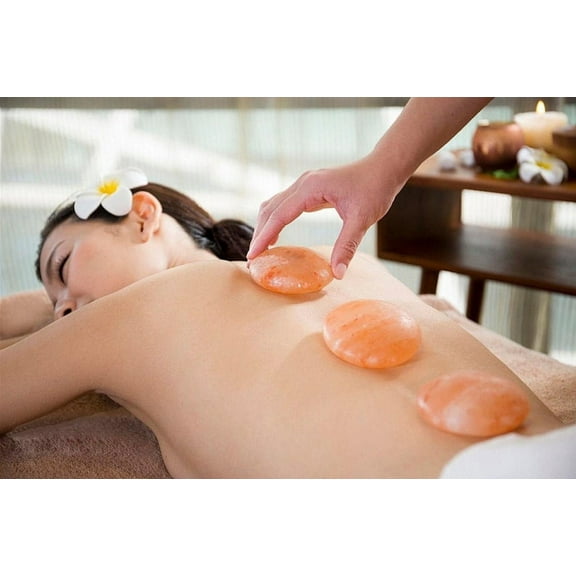Set of 3 Himalayan Pink Salt Round Disk Massage Stones, Massage Stones, Hot Massage Stones, Handmade, Natural Healing, Stress Reliever, 3x3 inch