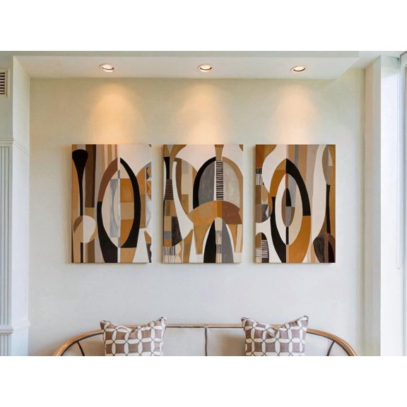 Set of 3 Housewarming Gift Art Prints, Mid Century Boho Triptych, Geometric Arch Decor, Warm Earth Tone Gallery Set for Home, Poster Only