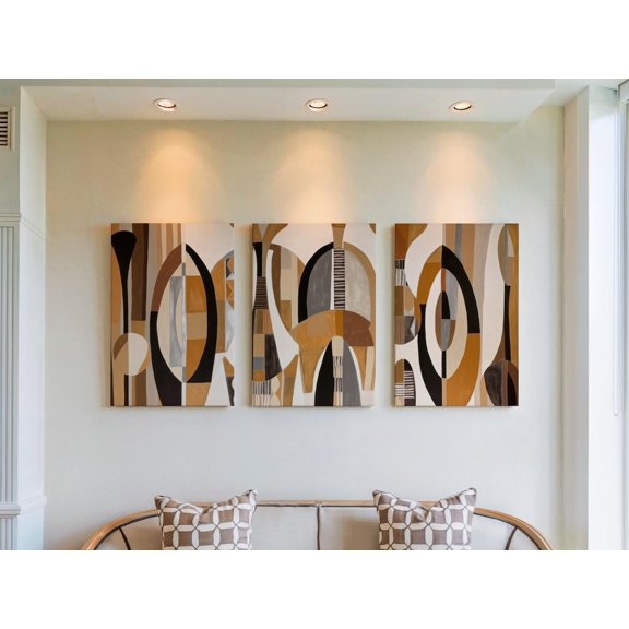 Set of 3 Housewarming Gift Art Prints, Mid Century Boho Triptych, Geometric Arch Decor, Warm Earth Tone Gallery Set for Home, Poster Only