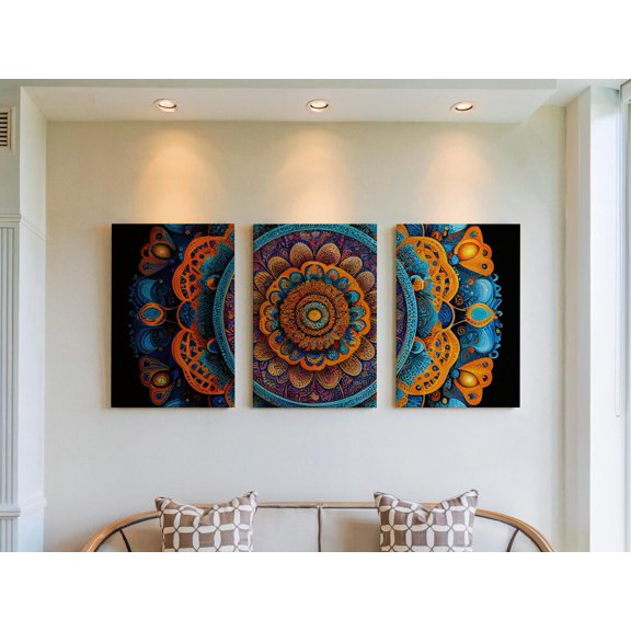 Set of 3 Hypnotic Mandala Wall Art, Intricate Sacred Geometry Triptych, Meditative Floral Decor, Spiritual Gallery Set for Bedroom, Poster Only