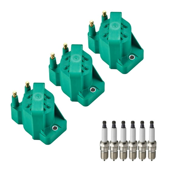 Set of 3 ISA Green Color Ignition Coils and 6 ISA Spark Plugs Compatible with 1999 Chevrolet Cavalier 2.2L L4 Replacement for DR39