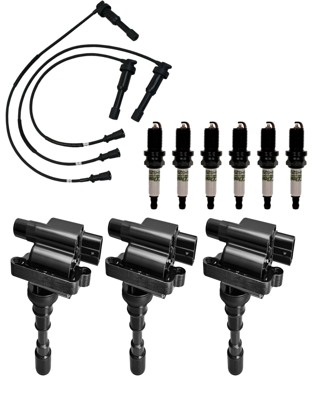 Set of 3 ISA Ignition Coils + 6 Spark Plugs + Wireset for 2001-2005 Kia Sedona 3.5L Replacement for UF432