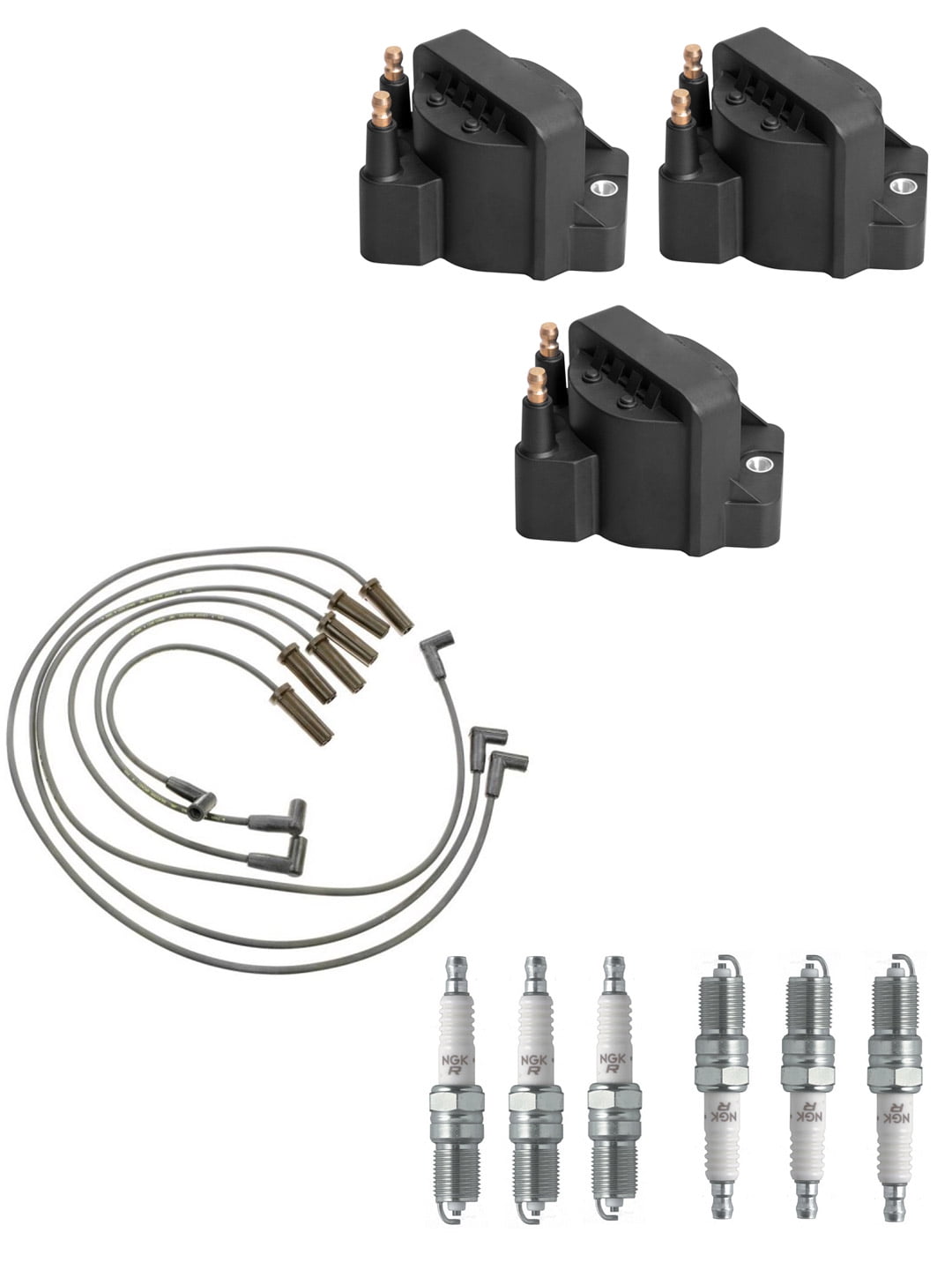 Set of 3 ISA Ignition Coils, 6 Spark Plugs and Wireset Compatible with 1996-2005 Pontiac Bonneville 3.8L Replacement for DR39  3144
