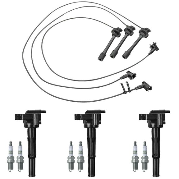 Set of 3 ISA Ignition Coils, Wiresets and 6 NGK Platinum Spark Plugs Compatible with 1995-1998 Toyota T100 3.4L V6 Replacement for UF156