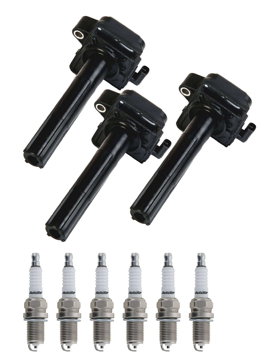 Set of 3 ISA Ignition Coils and 6 Autolite Spark Plugs for 19962003