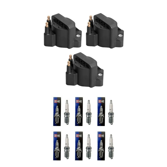 Set of 3 ISA Ignition Coils and 6 Champion Spark Plugs Compatible with 2006-2008 Buick Lucerne 3.8L Replacement for DR39
