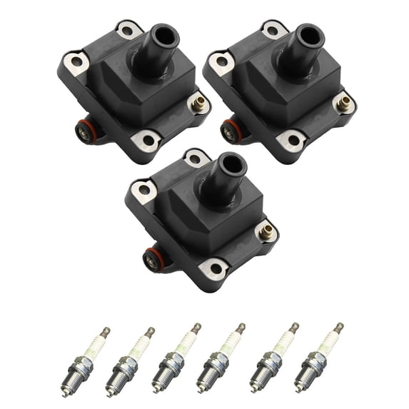 Set of 3 ISA Ignition Coils and 6 NGK Spark Plugs Compatible with 1993 Mercedes-Benz 300E 2.8L L6 2799cc Replacement for UF137