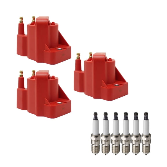 Set of 3 ISA Red Color Ignition Coils and 6 ISA Spark Plugs Compatible with 1986-1988 Buick Electra 3.8L V6 Replacement for DR39