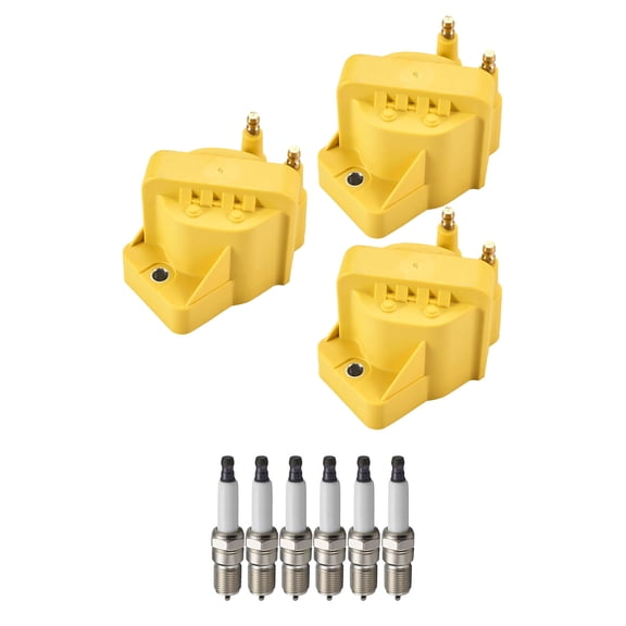 Set of 3 ISA Yellow Color Ignition Coils and 6 ISA Spark Plugs Compatible with 1997-1999 Cadillac Eldorado 4.6L V8 Replacement for DR39