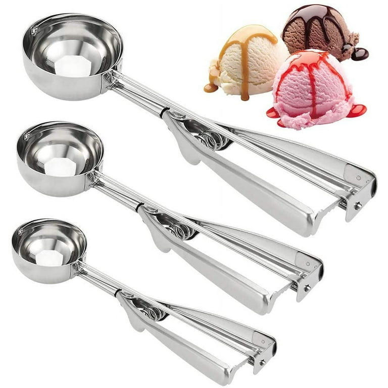 Set of 3 Ice Cream Scoop Stainless Cookie Scooper for Ice Cream Mash Food  Spoon Kitchen Ball (3 Sizes) 