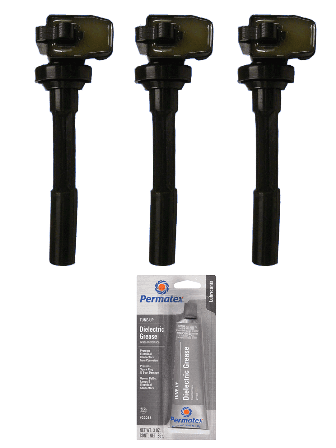 Set of 3 Ignition Coils and Permatex 22058 Dielectric TuneUp Grease