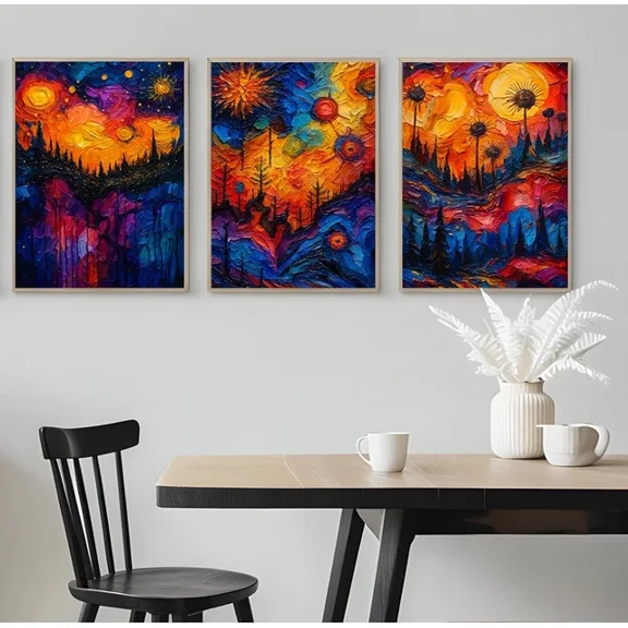 Set of 3 Intense Colors And Dynamic Composition Poster Home Pub Art A3 A4 A5, Poster Only