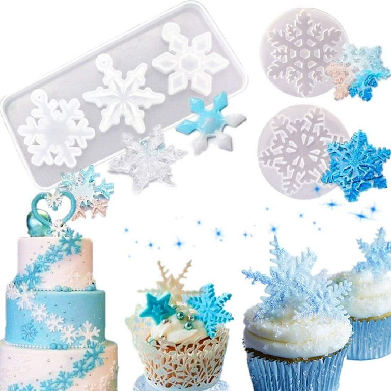 Set of 3 JeVenis Snowflake Fondant Mold 3D Snowflake Cake Decorations  Snowflake Cupcake Topper for Chocolate Candy Christmas Cake Baking  Decoration