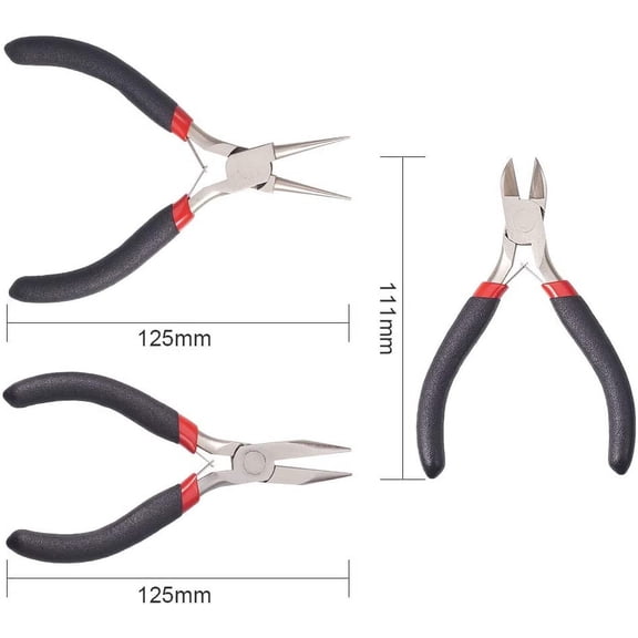 Set of 3 Jewellery Making Craft Pliers Tool Set- Flat Nosed Wire Cutter Round Nosed