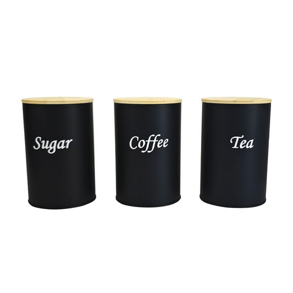 Set of 3 Kitchen Canisters Metal, Airtight Lids, Labeled, for Coffee, Tea, Flour, Space Saving