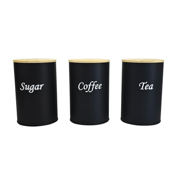 Set of 3 Kitchen Canisters Metal, Airtight Lids, Labeled, for Coffee, Tea, Flour, Space Saving