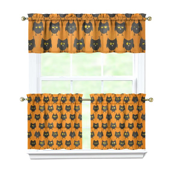Set of 3 Kitchen Curtains with Valance - Cute Night Owl & Snowy Owl Pattern, Rod Pocket Window Treatment Panels for Farmhouse/Rustic Decor