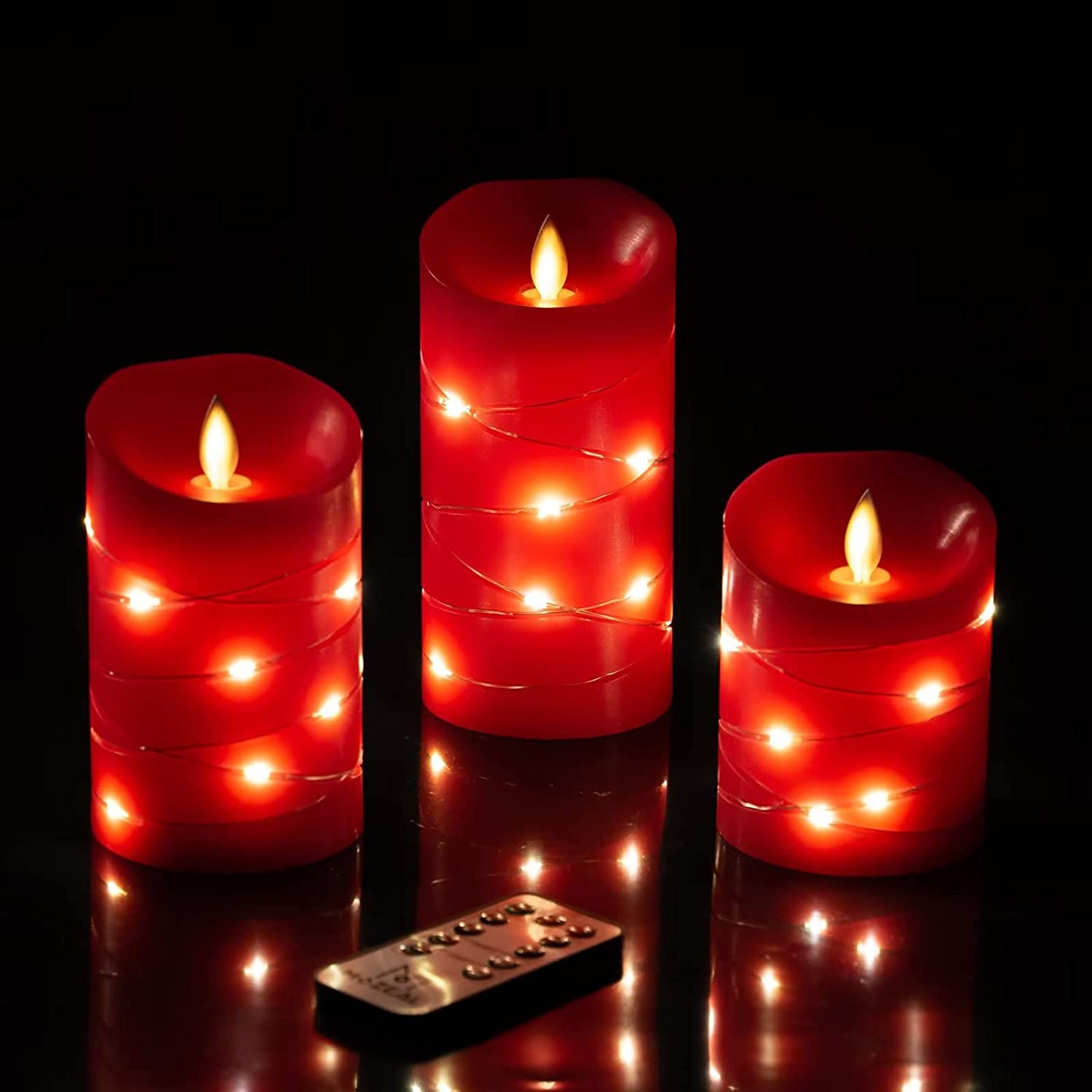 Set of 3 LED Flameless Flickering Candles with Remote Control Real