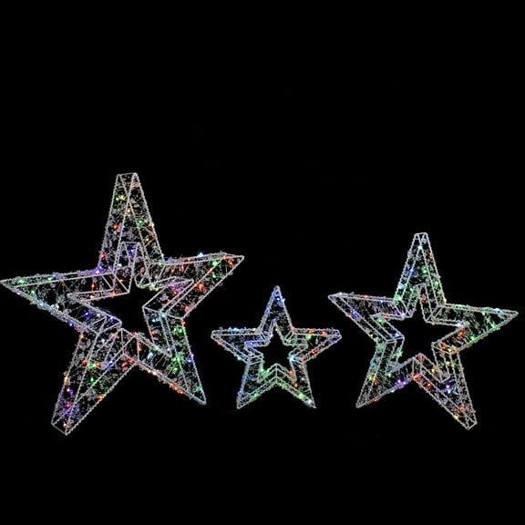 Set of 3 LED Lighted Color Changing Stars Outdoor Christmas Decorations 23"