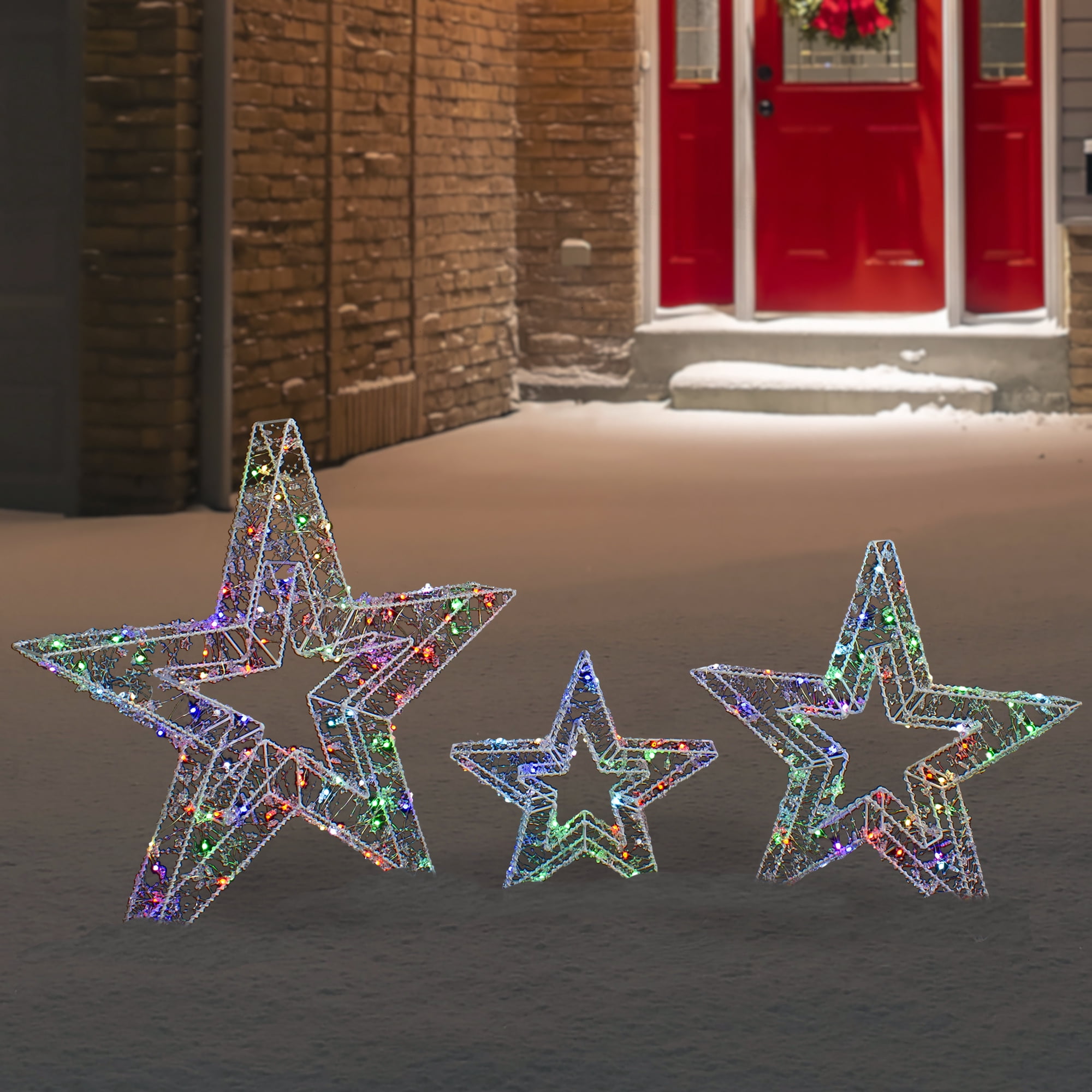 Set of 3 LED Lighted Color Changing Stars Outdoor Christmas ...