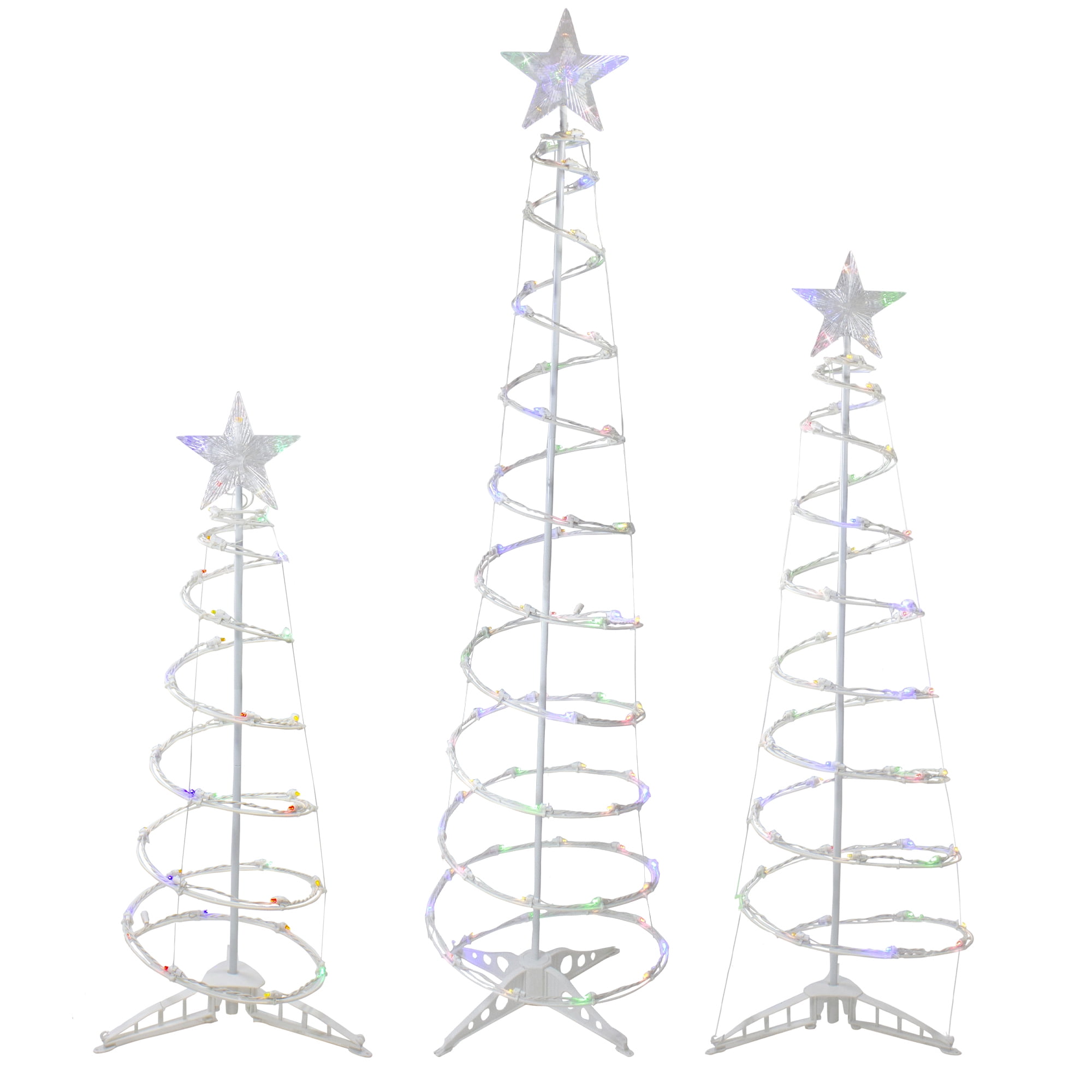 Set of 3 LED Lighted Multi-Color Outdoor Spiral Christmas Cone Trees 3 ...