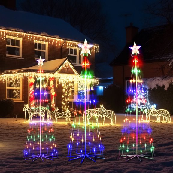 Set of 3 LED Outdoor Christmas Tree,4FT 5FT 6FT