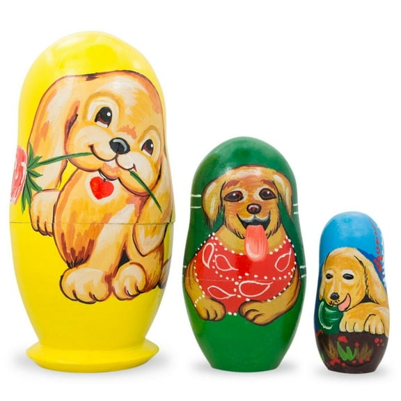 Set of 3 Labrador Retriever Dogs Wooden Nesting Dolls 4.25 Inches