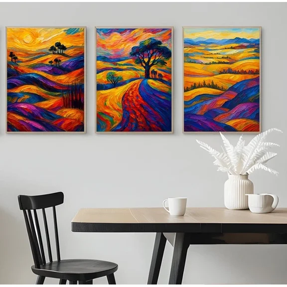 Set of 3 Landscape With Dynamic Swirling Patterns Poster Home Pub Art A3 A4 A5, Poster Only