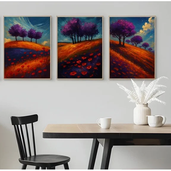 Set of 3 Landscape With Rolling Hills And Trees Poster Home Wall Art A3 A4 A5, Poster Only