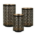 thumbnail image 1 of Set of 3 Lantern Candle Holders, Moroccan Lattice, Gold, Black Metal Frames- Saltoro Sherpi, 1 of 5
