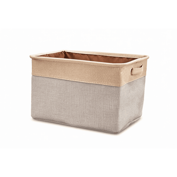 Set of 3 Large Canvas Fabric Tweed Storage Organizer Cubes with Handles for Nursery, Kids, Toddlers, Home, Office - 15L x 10.5W x 9.4H - Gray/Cream