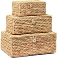 thumbnail image 1 of Set of 3 Wicker Storage Baskets with Lid Large Rectangular Rattan Basket Decorative Boxes Natural Water Hyacinth Wicker Basket for Shelf Organizer Nursery Room, 1 of 7