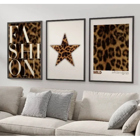 Set of 3 Leopard Print Wall Art Fashion Wild Star Animal Print Posters, Poster Only