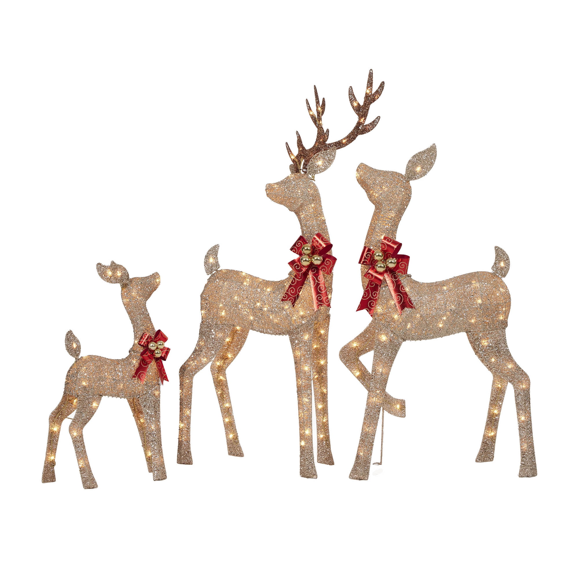 Set of 3 Light-up Glitter Deer Family with 210 Clear Incandescent ...