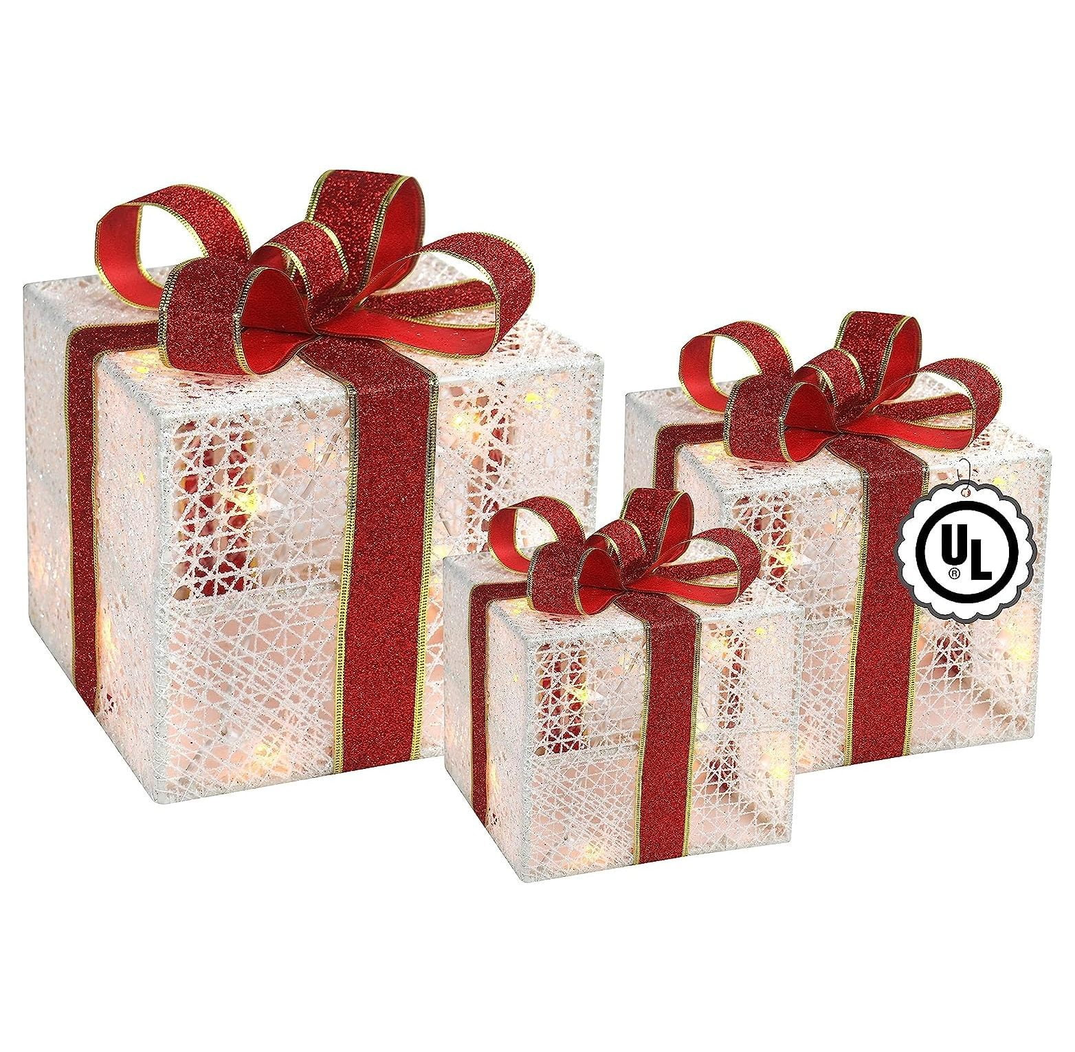 Set of 3 Lighted Gift Boxes Christmas Decoration PreLit Present with