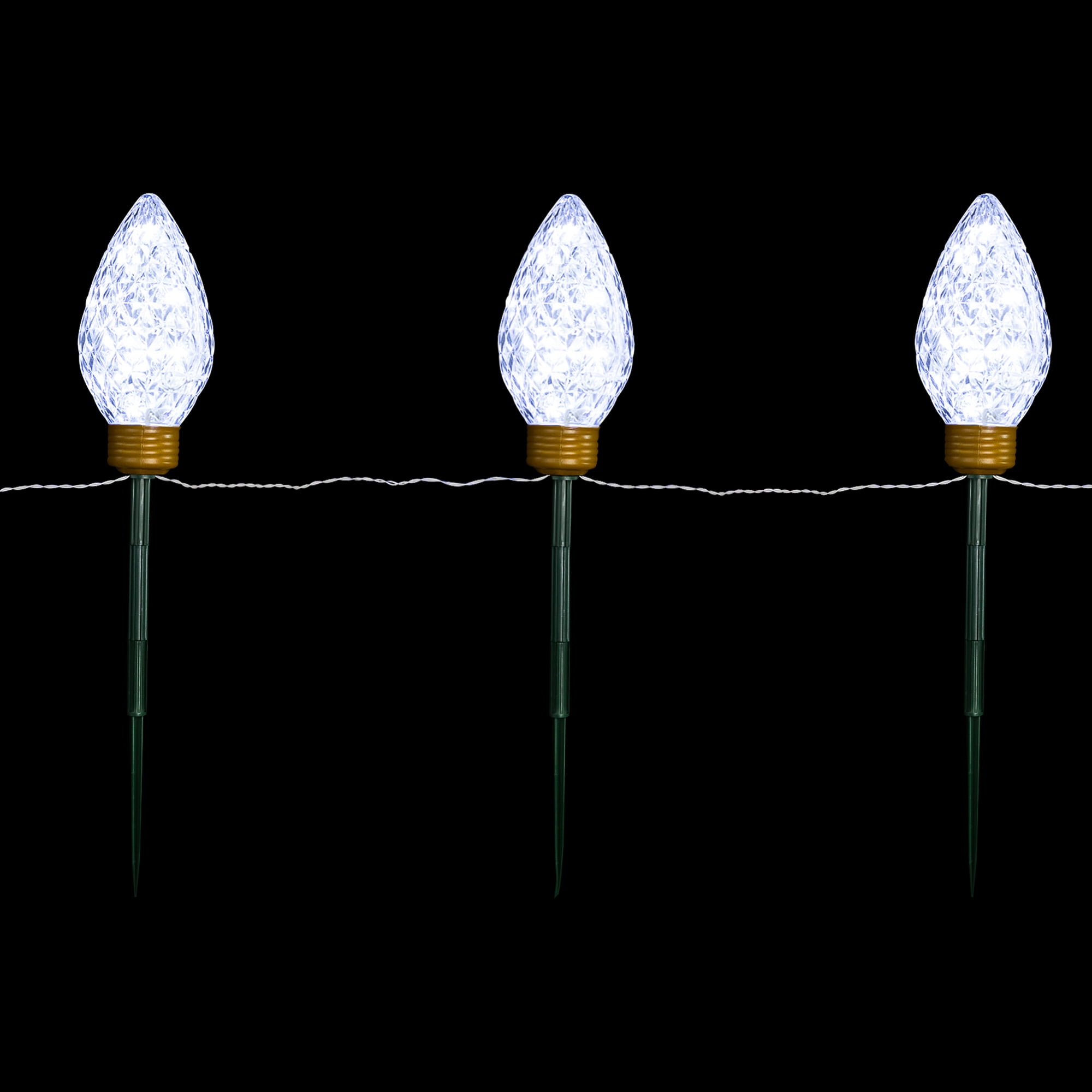 Set of 3 Lighted LED Jumbo C9 Bulb Christmas Pathway Marker Lawn Stakes - Clear Lights