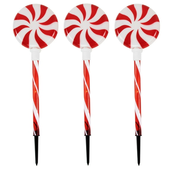 Set of 3 Lighted LED Peppermint Candy Christmas Pathway Markers 26"