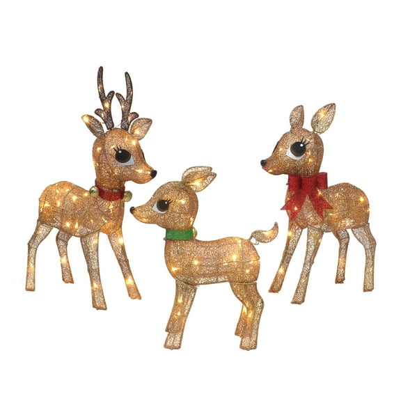 Set of 3 Lighted Outdoor Wire Frame Deer