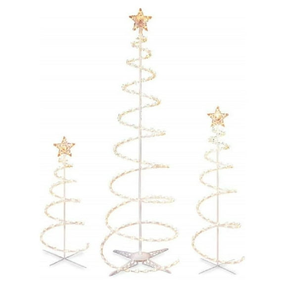 Set of 3 Lighted Spiral -Christmas- Trees - 3 Ft 4 Ft and 6 Ft - Winter Wonder Lane White, Clear
