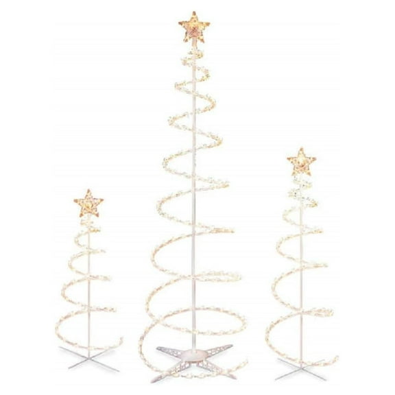 Set of 3 Lighted Spiral -Christmas- Trees - 3 Ft 4 Ft and 6 Ft - Winter Wonder Lane