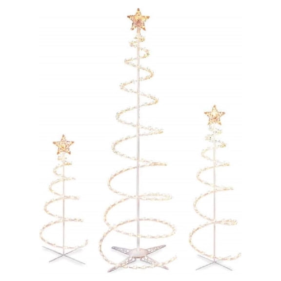 Set of 3 Lighted Spiral -Christmas- Trees - 3 Ft 4 Ft and 6 Ft - Winter Wonder Lane