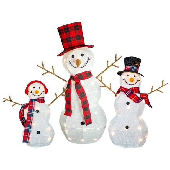 Set of 3 Lighted Tinsel Snowmen Family Christmas Yard Decorations