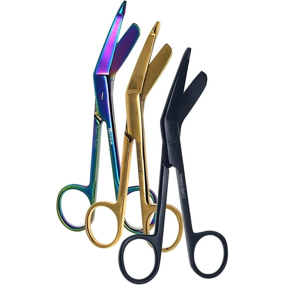 Set of 3 Lister Bandage Scissors 5.5" Stainless Steel with Assorted Pattern-Pack 18