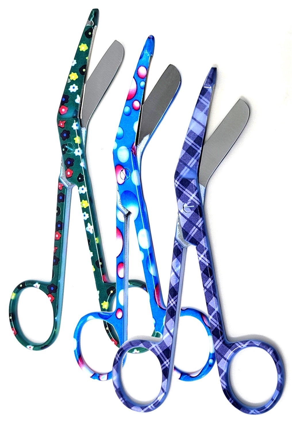 Set of 3 Lister Bandage Scissors 5.5" Stainless Steel with Assorted Pattern-Pack 3