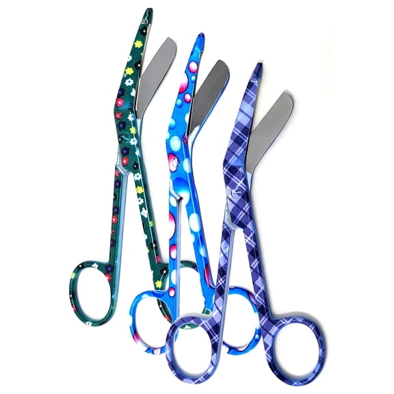 Set of 3 Lister Bandage Scissors 5.5" Stainless Steel with Assorted Pattern-Pack 3