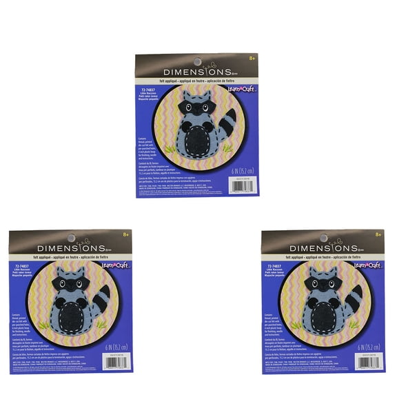 Set of 3 Little Raccoon Felt Applique - Dimensions Learn a Craft