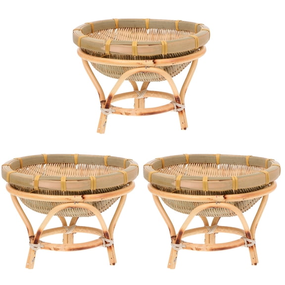 Set of 3 Made Bin Bamboo Fruit Basket Practical Random Color