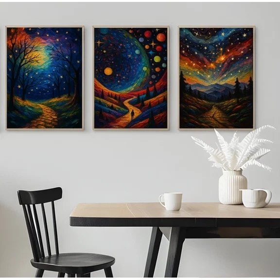Set of 3 Magic Landscape With Colorful Textures Poster Home Wall Art A3 A4 A5, Poster Only